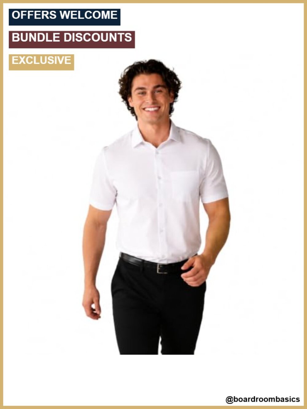 Men's White Short Sleeve Dress Shirt Athletic Fit Stain Resistant